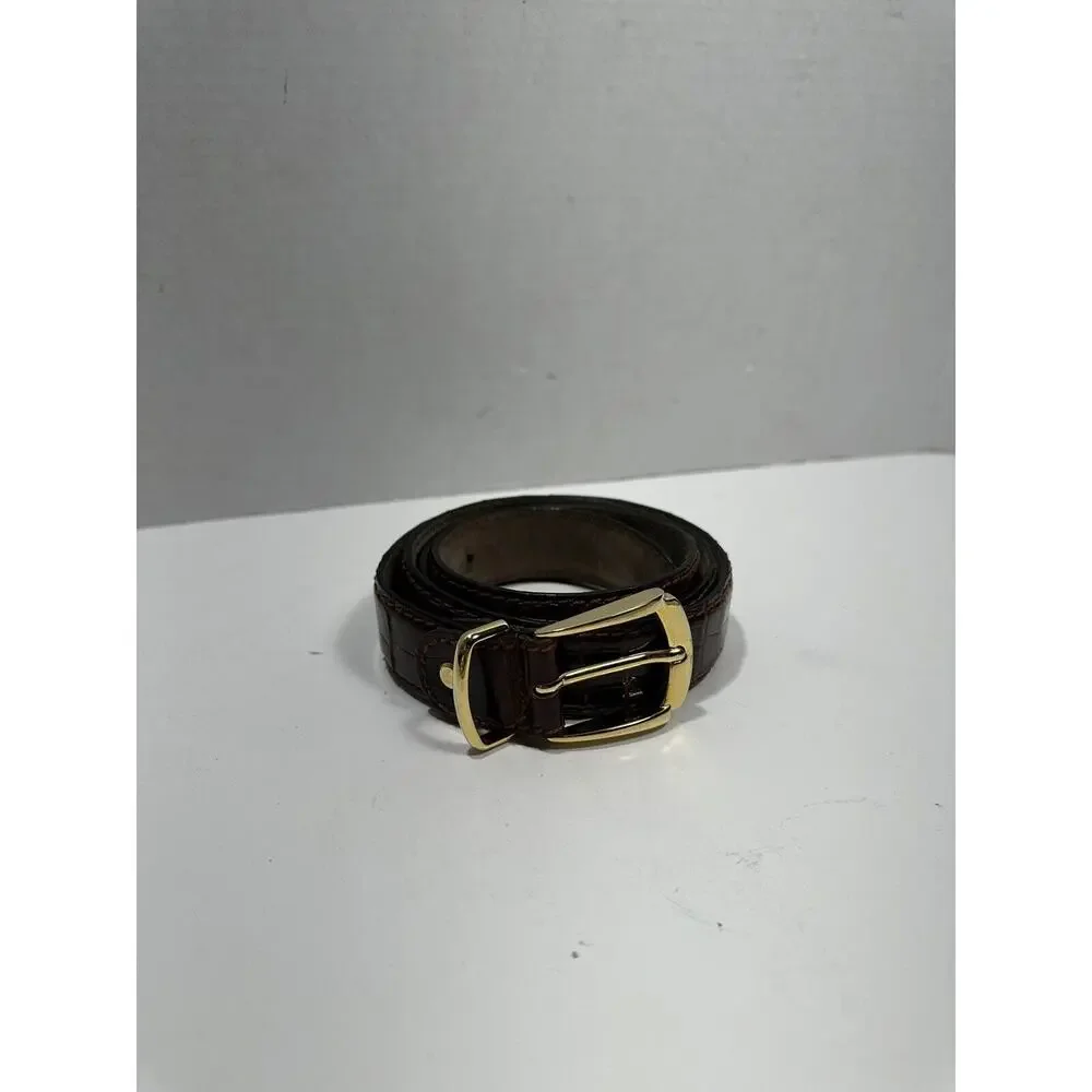 DAVANZATI Brown Burgundy Genuine ALLIGATOR Solid‎ Brass BUCKLE BELT sz 44 ITALY